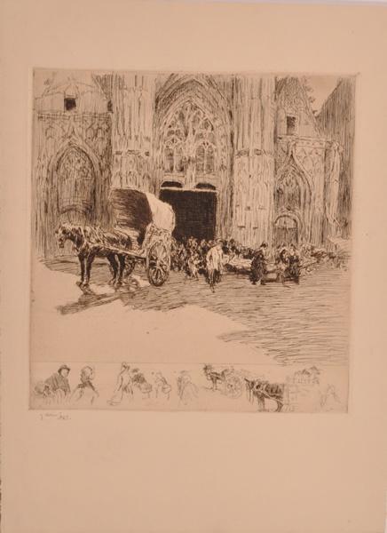 Marché devant l'église Saint-Pierre, Senlis (titre factice)