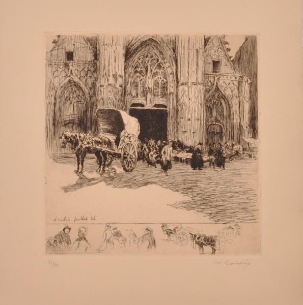 Marché devant l'église Saint-Pierre, Senlis (titre factice)