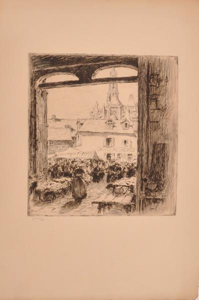 Marché devant l'église Saint-Pierre, Senlis (titre factice)