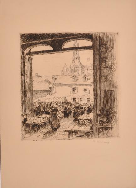 Marché devant l'église Saint-Pierre, Senlis (titre factice)