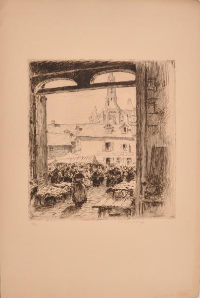 Marché devant l'église Saint-Pierre, Senlis (titre factice)