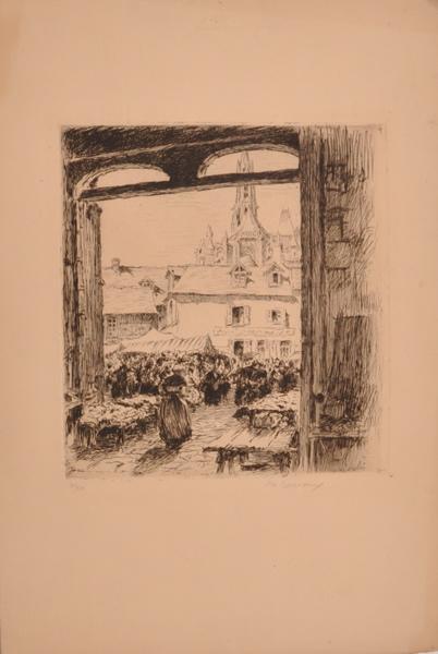 Marché devant l'église Saint-Pierre, Senlis (titre factice)