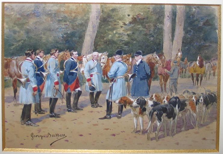 Le rapport des piqueux aux deux maîtres d'équipage : le prince Murat et le comte de Valon (titre factice)