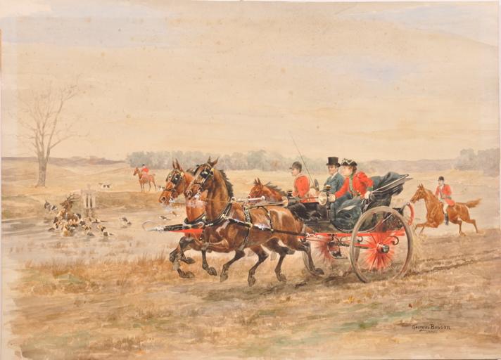 Carrick à pompe et équipage suivant un bat l'eau (titre factice)