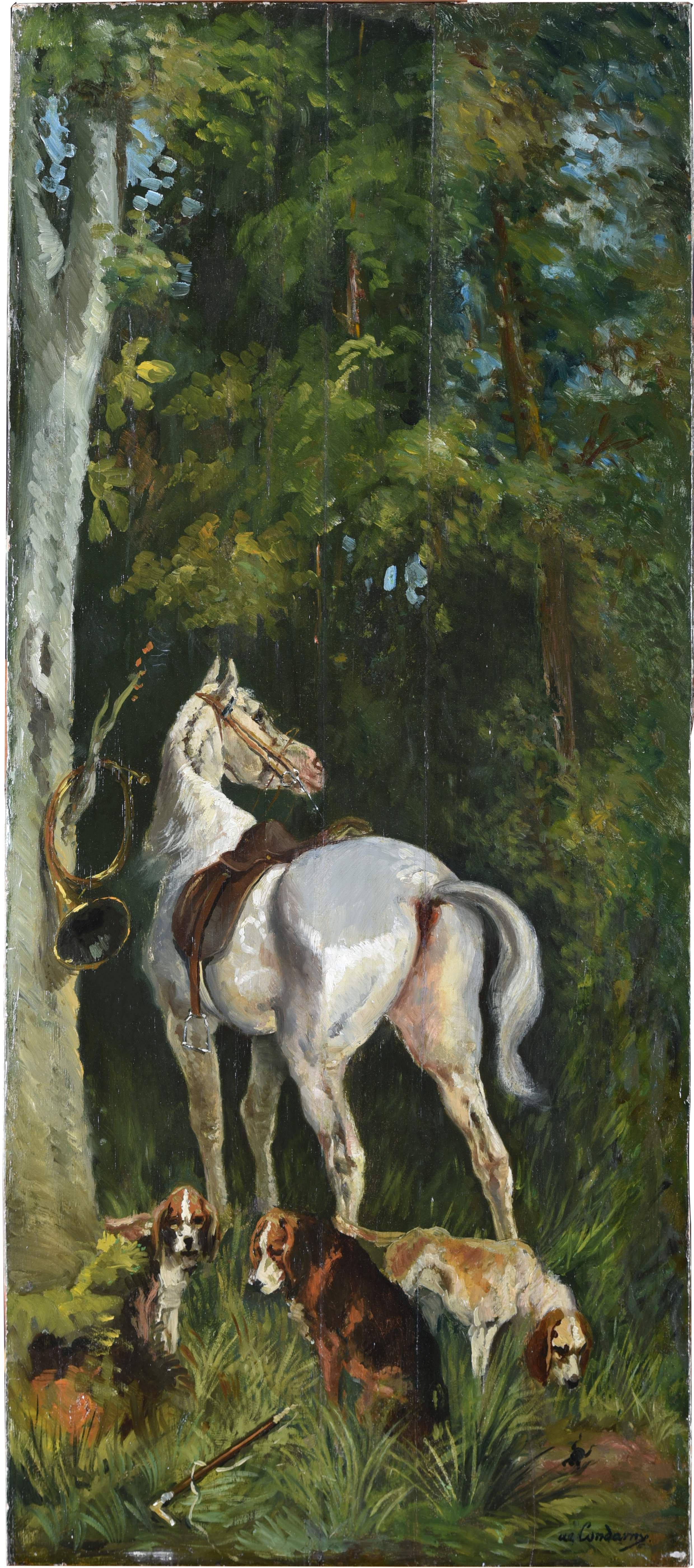 Cheval et chiens au repos