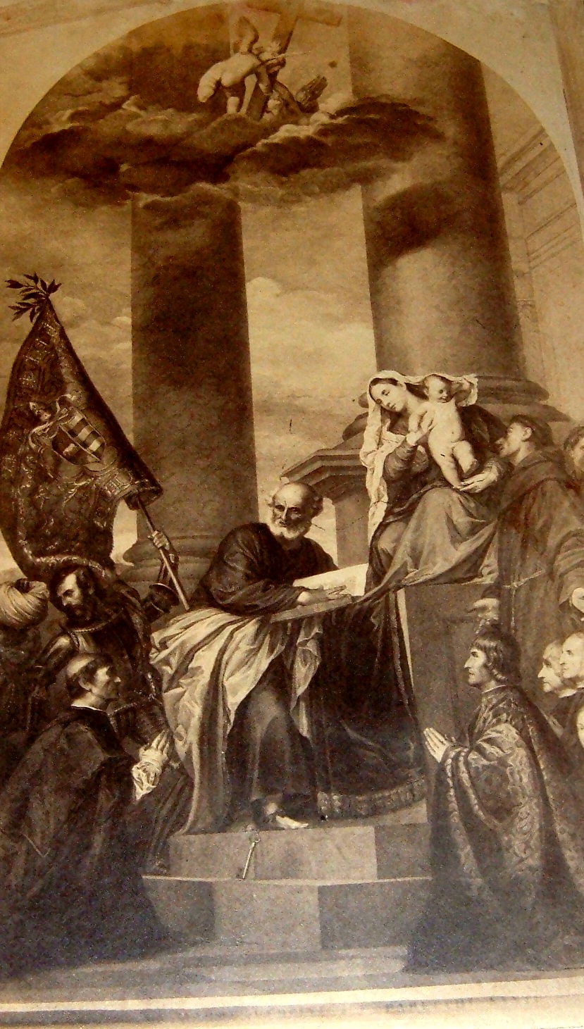Gravure d'après le Titien, La Vierge de la famille Pesaro, retable Pesaro, Venise, Santa Maria Gloriosa dei Frari