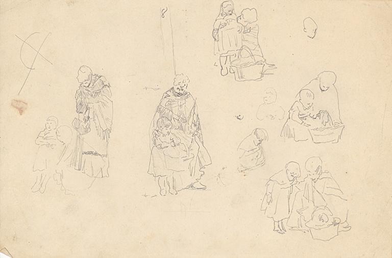 Etudes de femme accompagnée d'une fillette