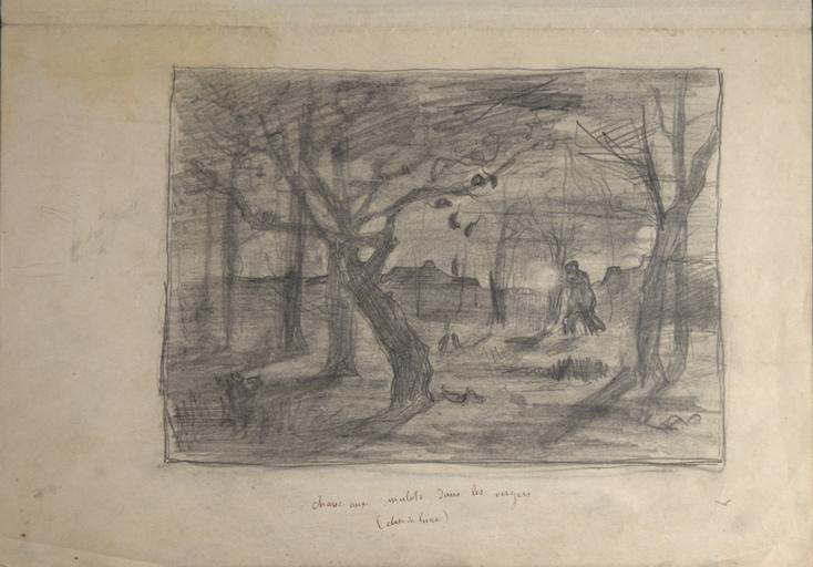 Chasse aux mulots dans les vergers (clair de lune) (recto). Pêche au [gouïre] - Loire (verso)