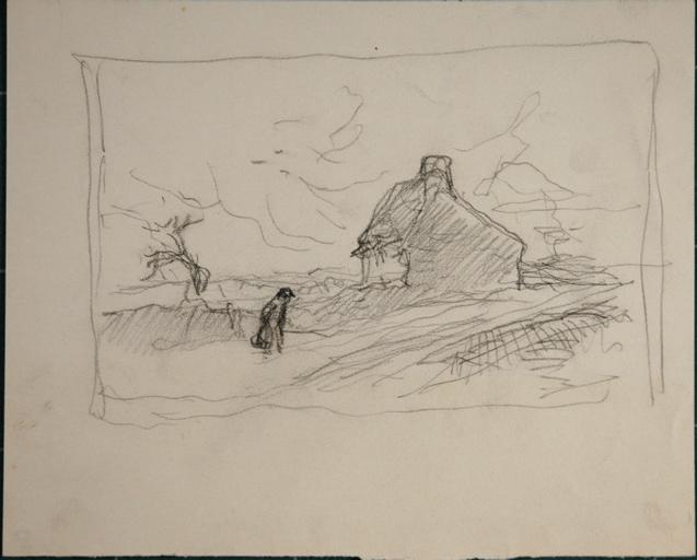 Chaumière avec personnage