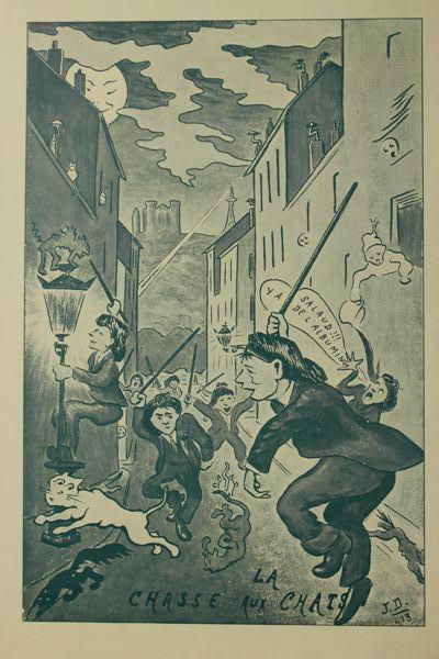 Caricature. La chasse aux chats