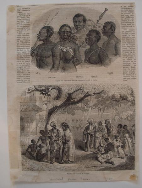 Types des diverses tribus de nègres servant à la traite / Marché aux esclaves à Mascate (titre inscrit)