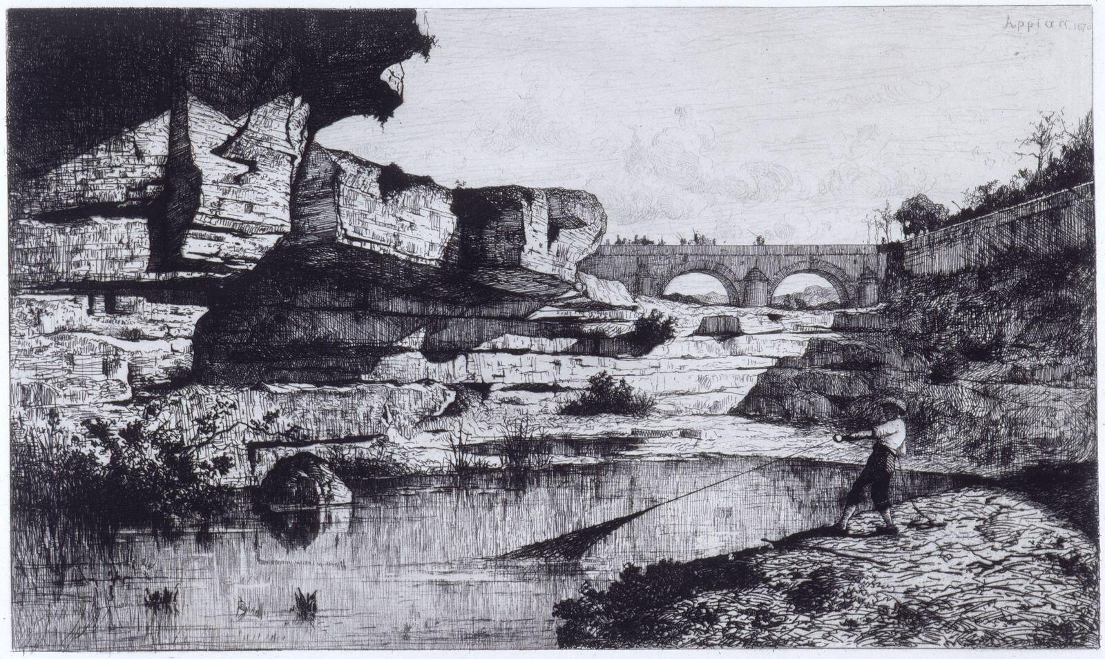 Les rochers de Nantuy (Ain) ou Pont de Hauteville (épreuve du 1er état avant réduction)