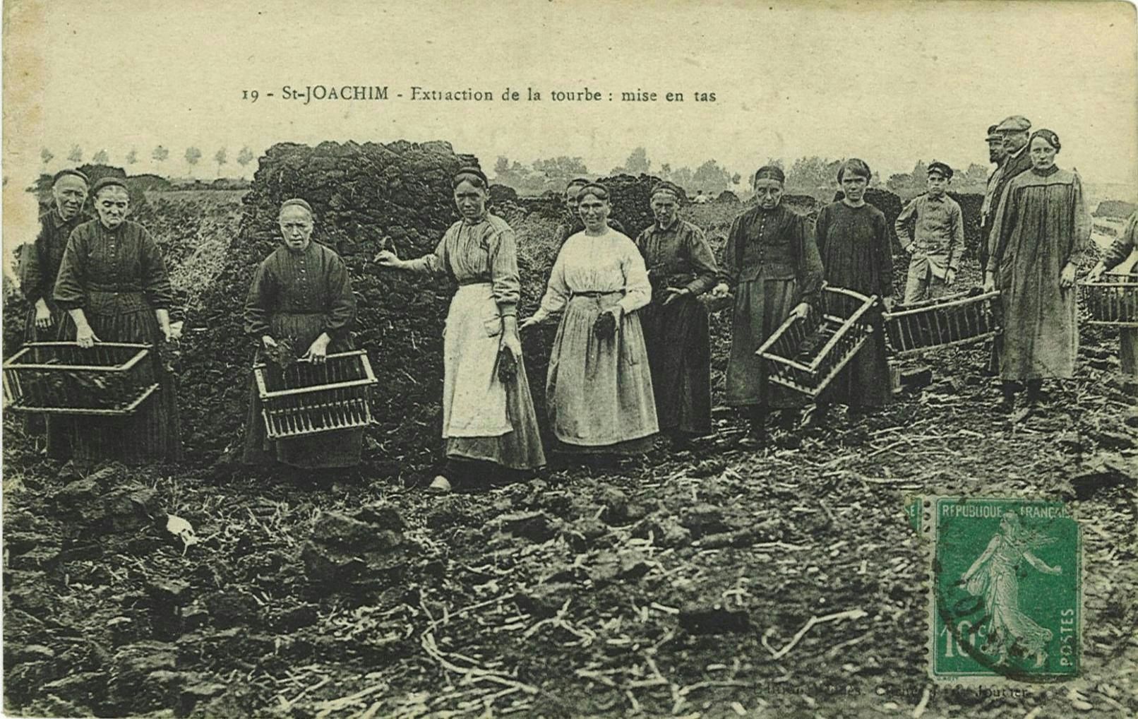 Extraction de la tourbe - mise en tas