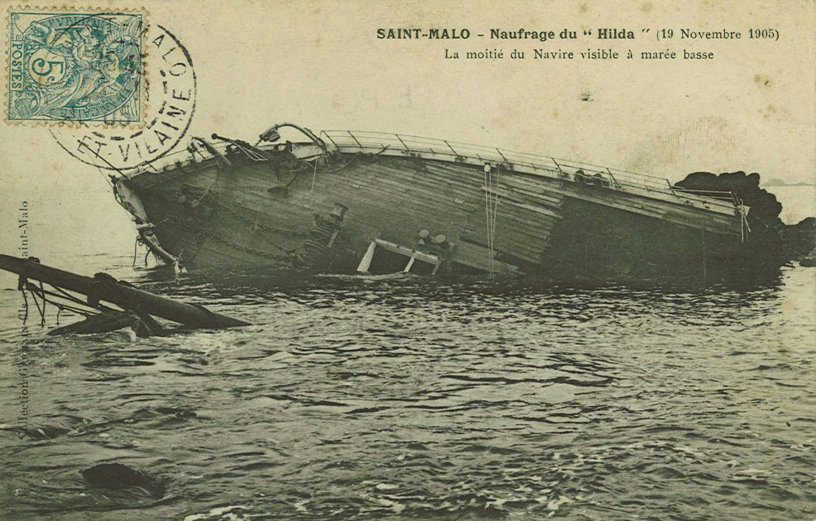 Naufrage du Hilda (19 novembre 1905)  - La moitié du Navire visible à marée basse