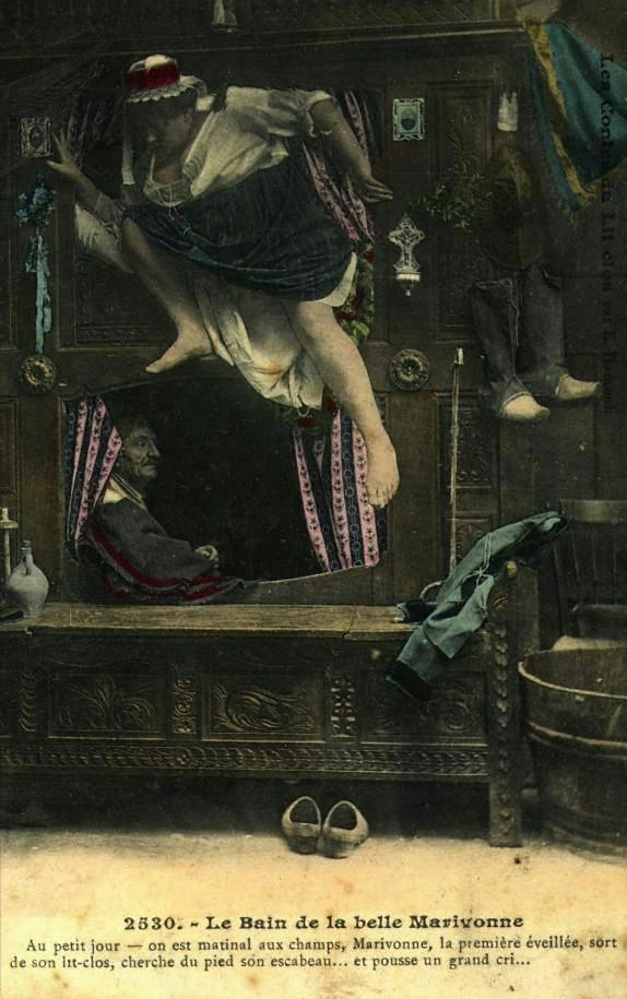 Le Bain de la belle Marivonne - Au petit jour - on est matinal aux champs Marivonne la première éveillée sort de son lit-clos cherche du pied son escabeau... et pousse un grand cri…