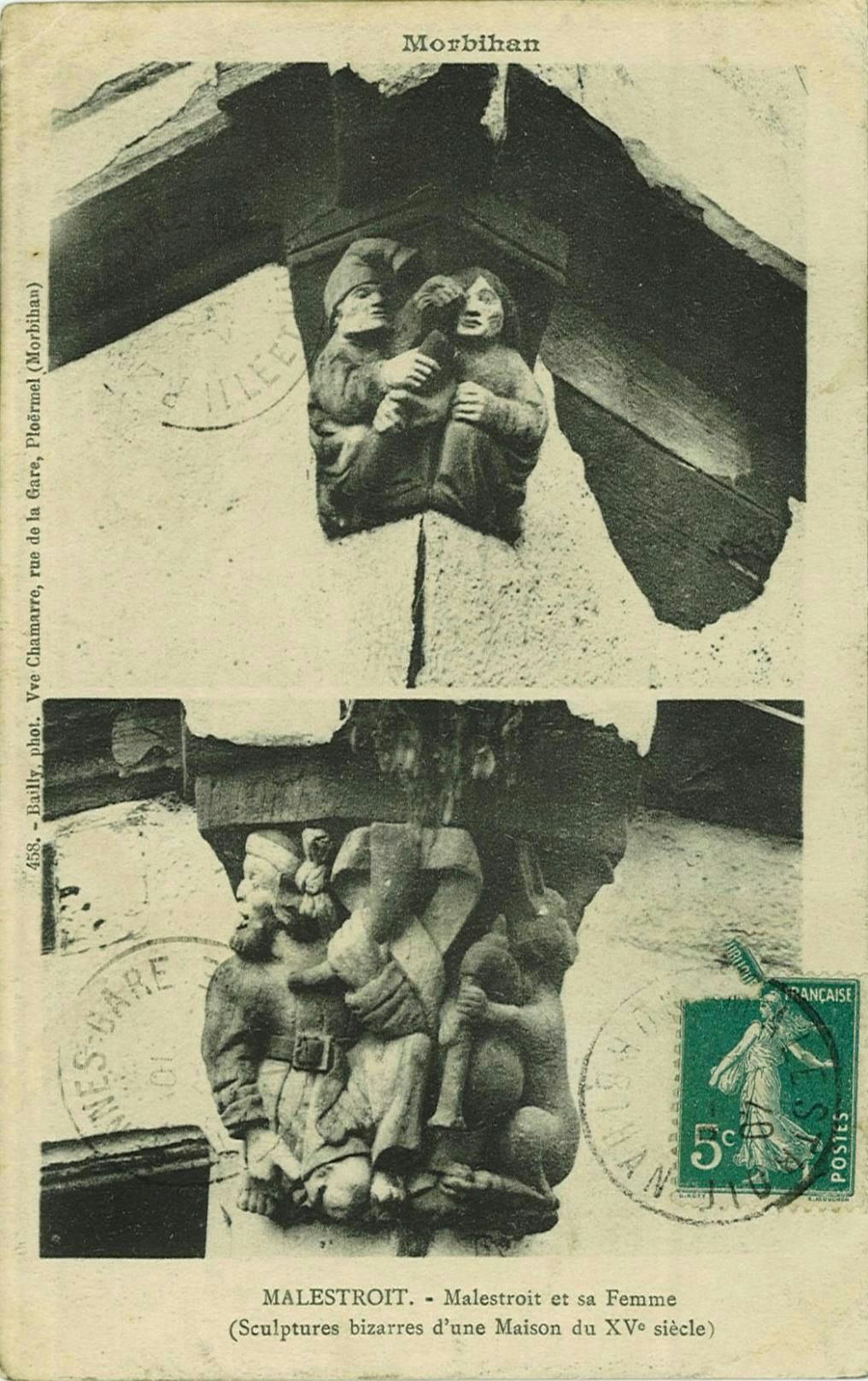 Malestroit et sa femme (Sculptures bizarres d'une Maison du XVè siècle)