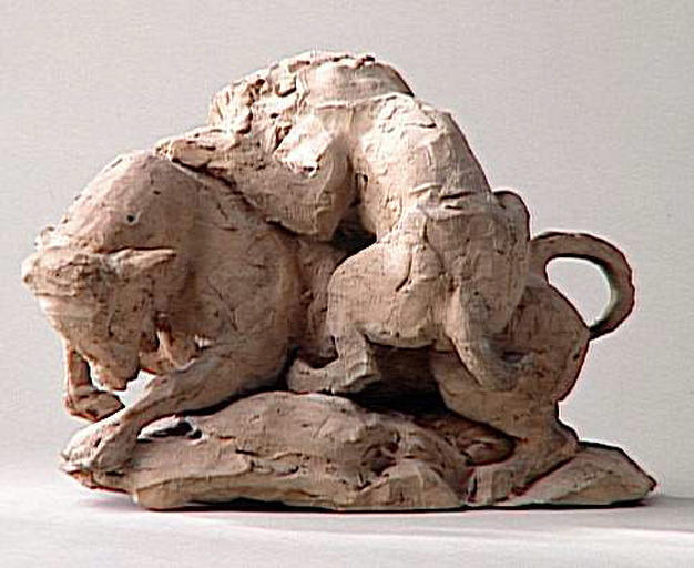 Taureau terrassé par un lion