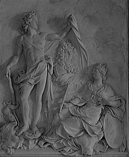 Le Dieu de la Santé montre à la France le buste de Louis XIV, roi de France, dit aussi Allégorie rappelant la guérison du Roi
