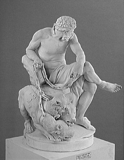 Pluton, dieu des Enfers, tenant Cerbère enchaîné