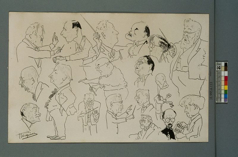 Ensemble de 18 caricatures de professeurs du Conservatoire de musique de Paris : les chefs d'orchestre