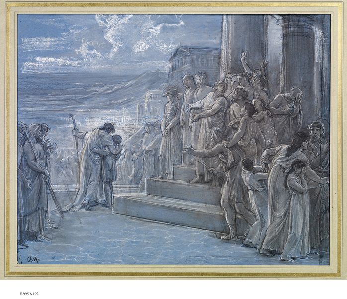 Scène d'Oedipe Roi de Sophocle : "Dans quel flot de misère il vit précipité !"