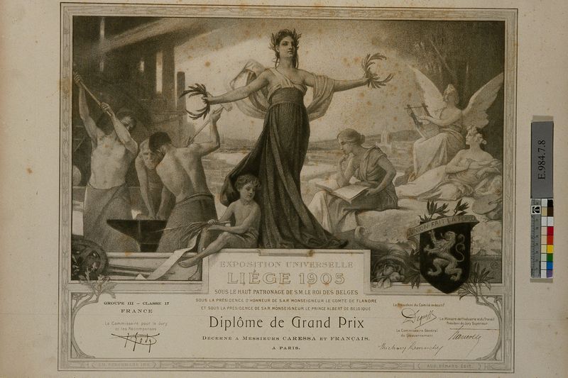 Diplôme de Grand prix de Caressa et Français à l'Exposition universelle de Liège en 1905