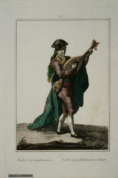 "Barbier élégant fredonnant sa guitare"