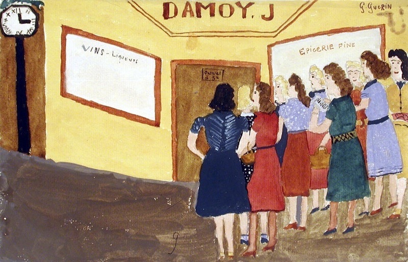 Queue devant l'épicerie Damoy