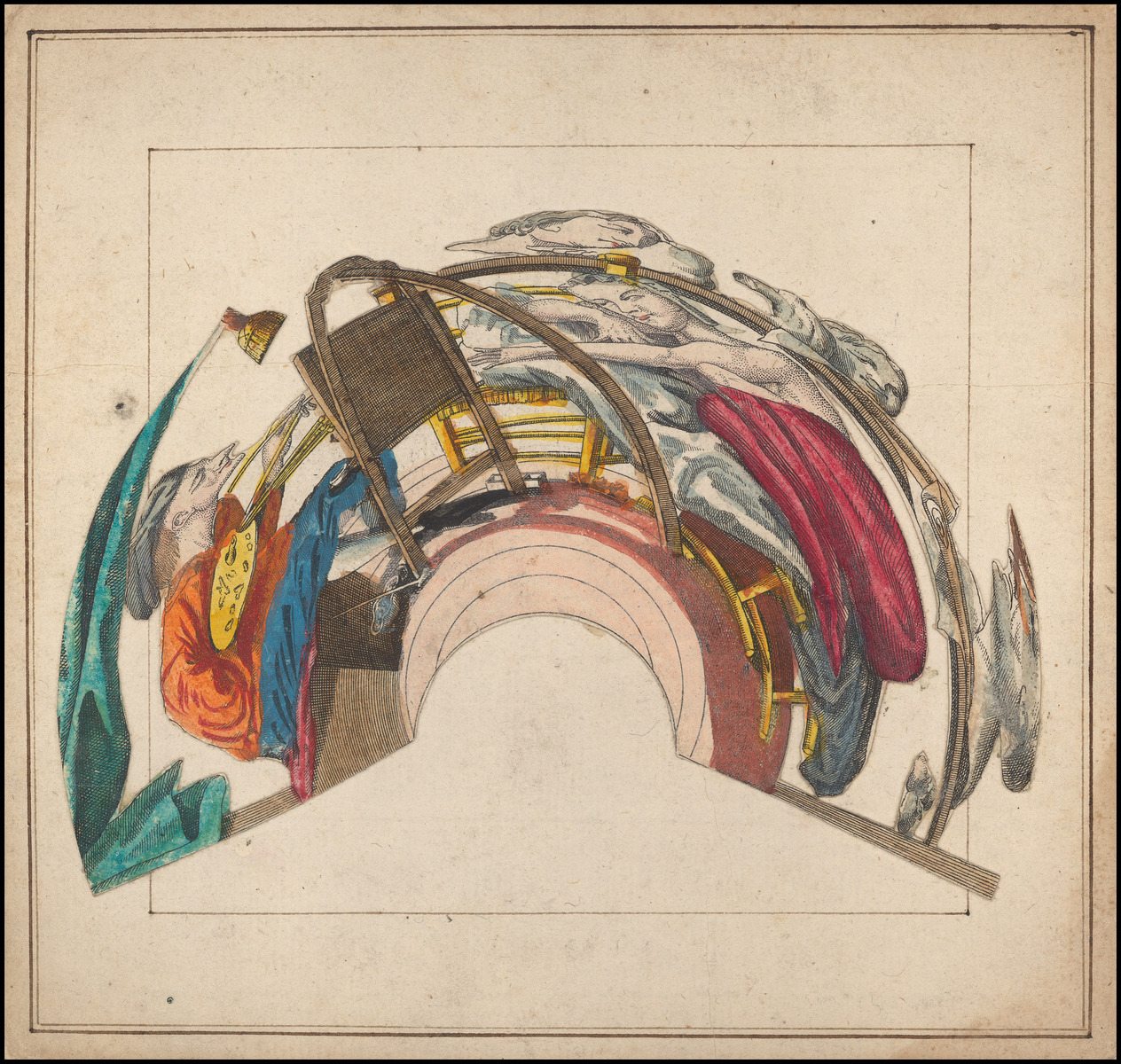 Planche d'anamorphose : peintre et son modèle