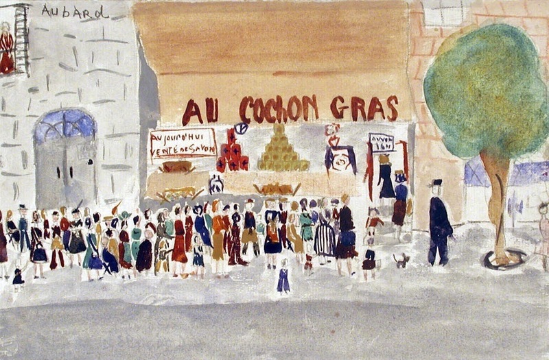 Queue devant la charcuterie Au Cochon Gras