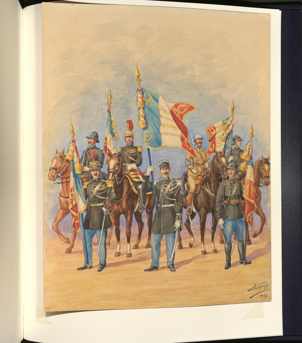 Aquarelle : Drapeaux et étendards de la Gendarmerie