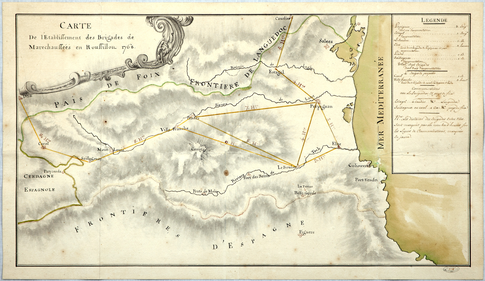 Carte de l'établissement des brigades de la maréchaussée en Roussillon